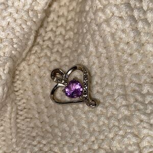 925 Sterling Silve Amethyst White Stone Heart Pendant